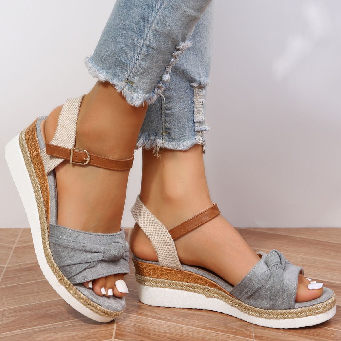 Women's Espadrille Wedge Sandals, Closed Toe Canvas Ankle Strap Slingback  Shoes, Casual Summer Platform Sandals - Temu