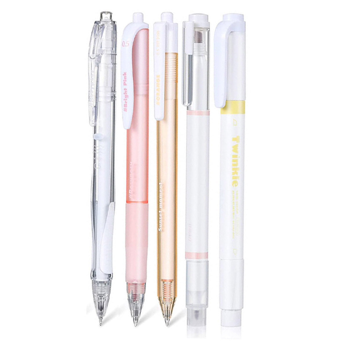 5pcs Pastel Gel Ink Pen Set,3Pcs Black Ink Pens with 2pcs Highlighter for Writing,Cute Retractable Gel Ink Pens,Kawaii School Pens for Writing