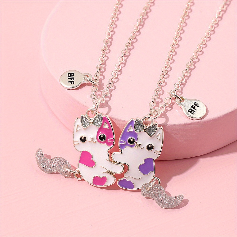 Collana gatto cristallo collana argento ciondolo collana rosa gatto  arancione gradiente oro gattino collana cuore ciondolo