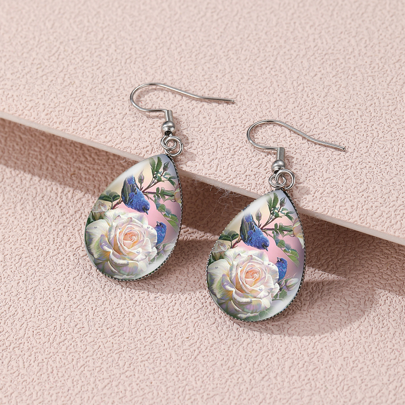 Elegant Sunflower & Hummingbird Teardrop Earrings