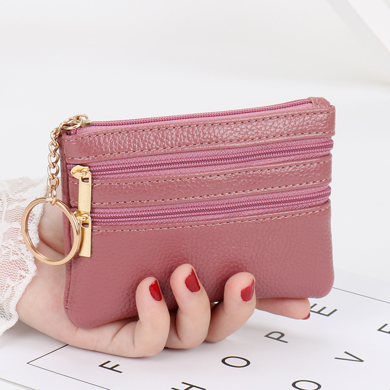 Simple Mini Coin Purse, Portable Zipper Storage Bag With Keyring