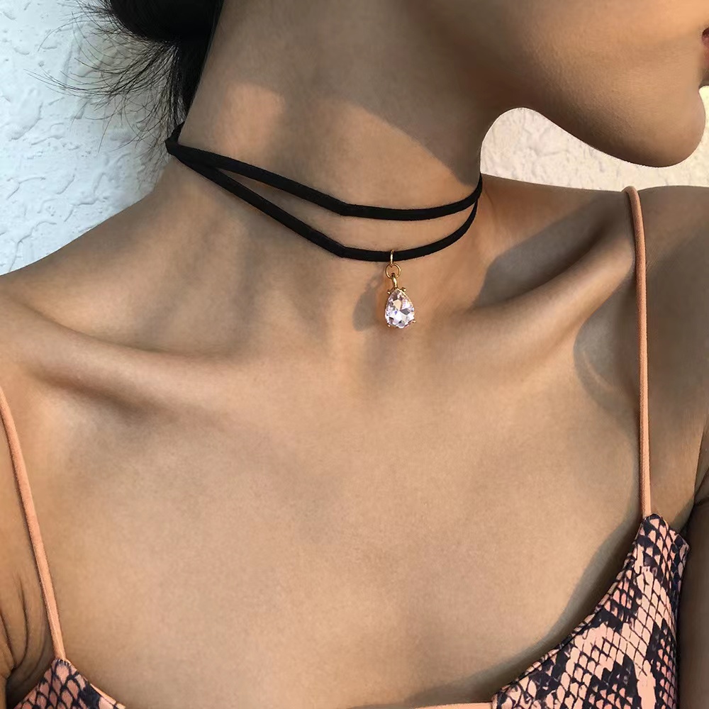 Black Choker Necklace Double Layered Necklace Rhinestone - Temu