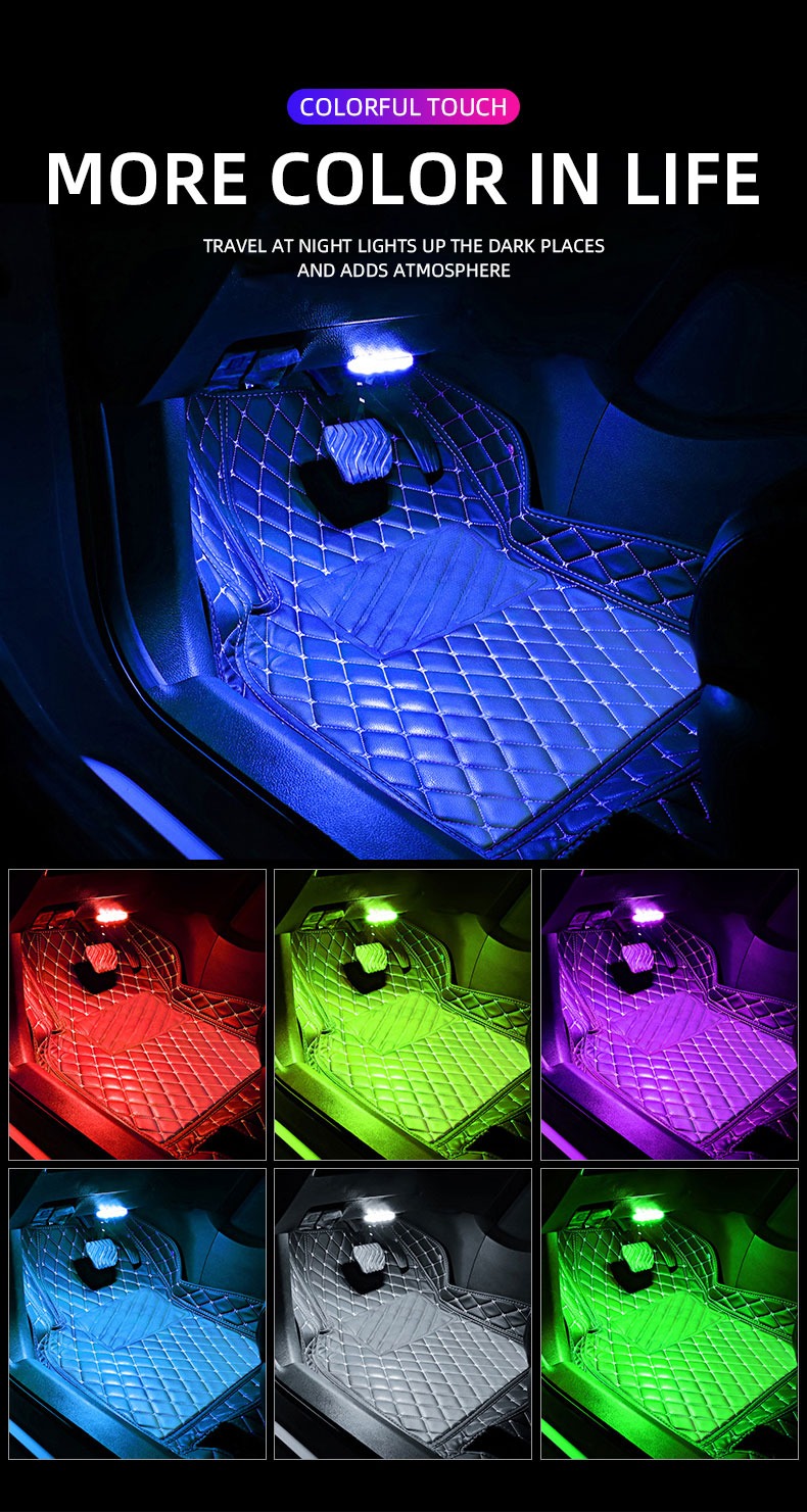 1pc touch sensor led ambient light 8 led car interior roof reading lamp wireless colorful atmosphere light usb rechargeabl foot lamp details 1