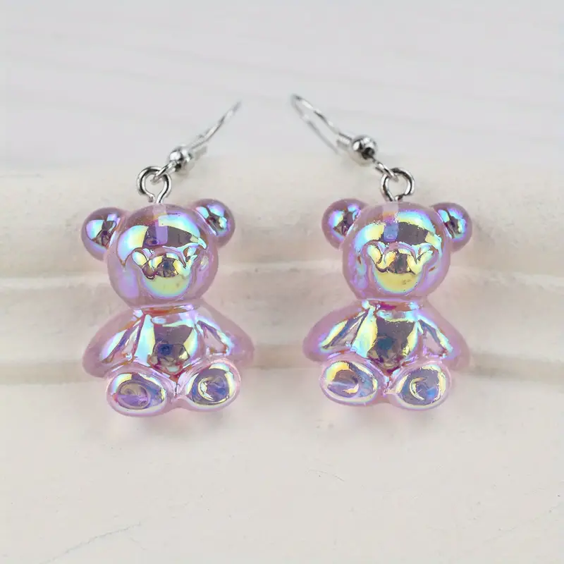 Cute 3D Bear Drop Dangle Plastic Earrings For Women Girls