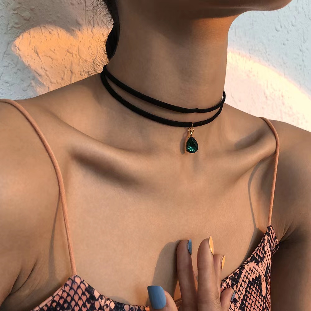 Black Choker Necklace Double Layered Necklace Rhinestone - Temu