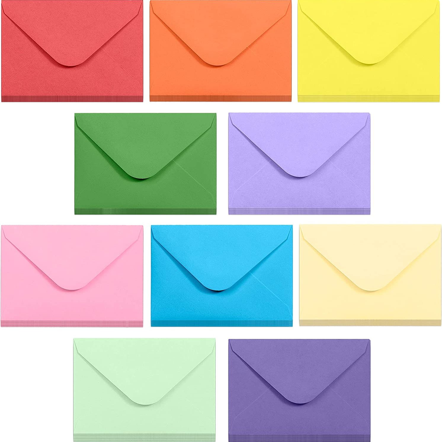 Gift Card Envelopes - 100-Count Mini Envelopes, Paper Business Card Envelopes, Bulk Tiny Envelope Pockets for Small Note Cards, 10 Colors, 4 x 2.7