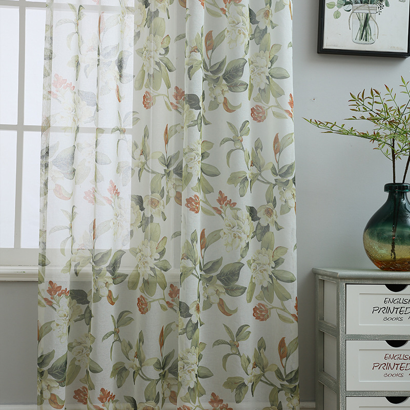 Floral Printed Sheer Curtains Living Room Farmhouse Light Temu