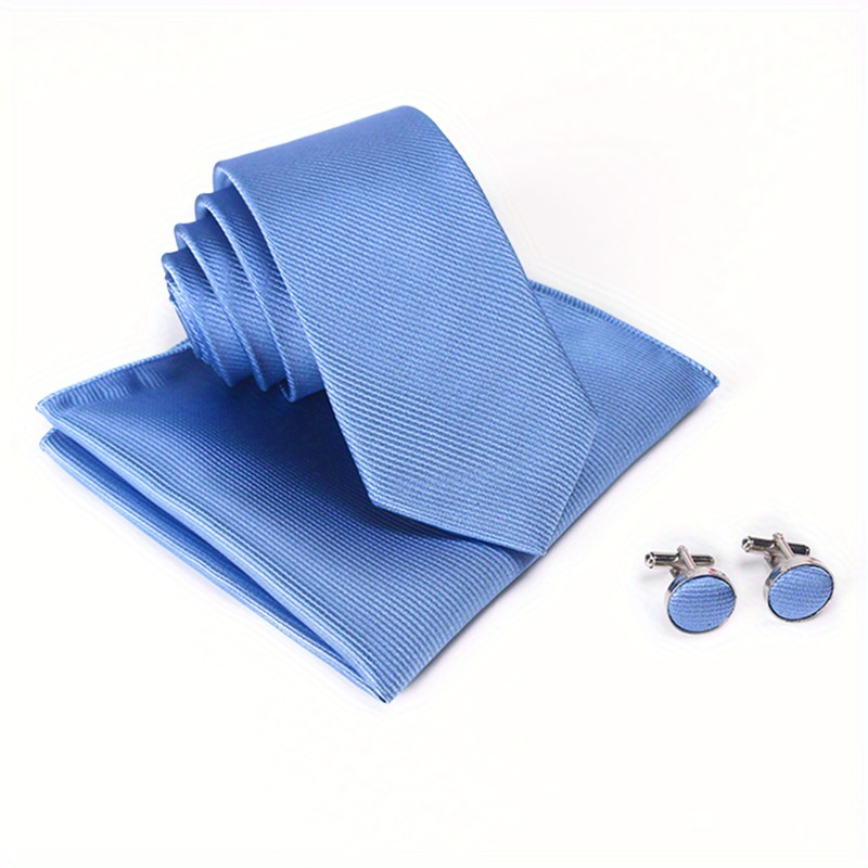 Three Piece Suit Solid Color Threaded Tie Suit Mens Cufflinks Handkerchief Tie Today's Best