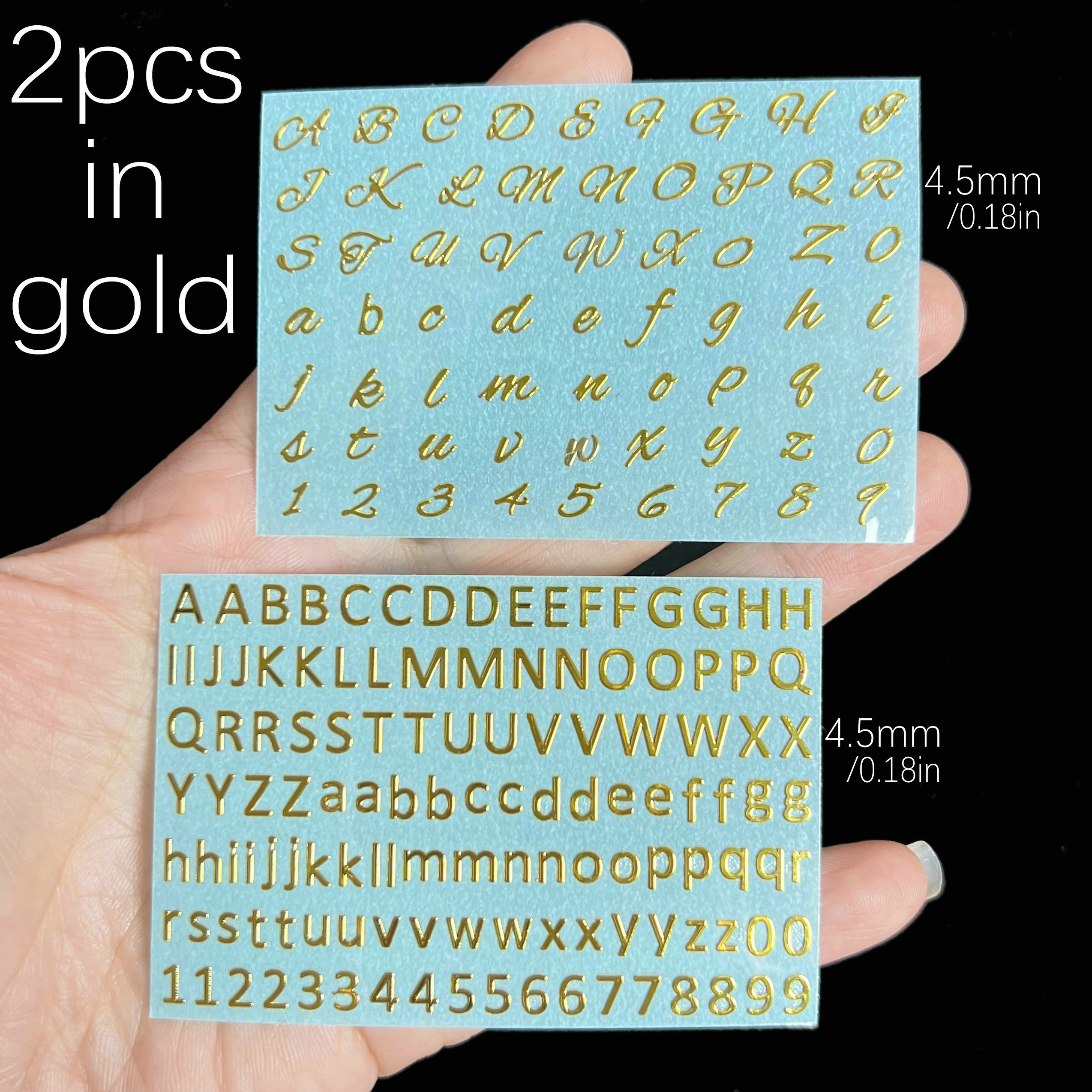 6 Sheets Small 0.12 Inch Alphabet Number Stickers Alloy Adhesive