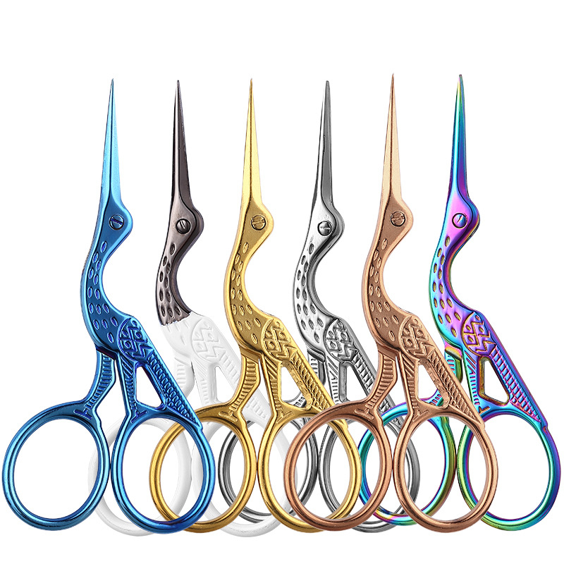 Stainless Steel Crane Scissors Eyebrow Trimming Scissors Electroplating  Colorful Small Scissors 
