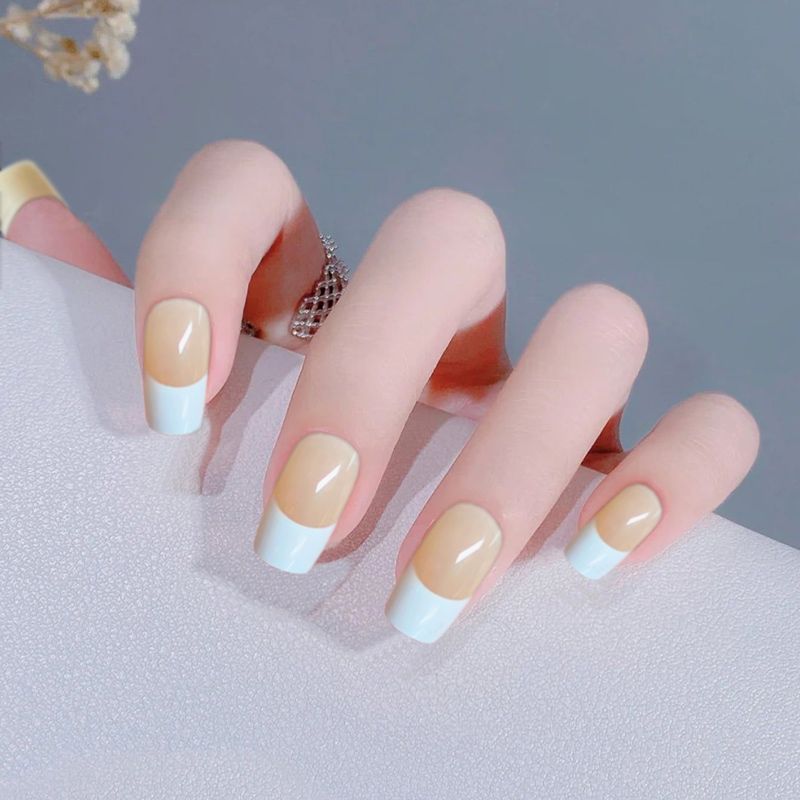 Press On Nails Short Pink Fake Nails With White Tip Design Square French  Tips Nails Glossy Full Cover Acrylic Nails For Women And Girls | Free  Shipping For New Users | Temu