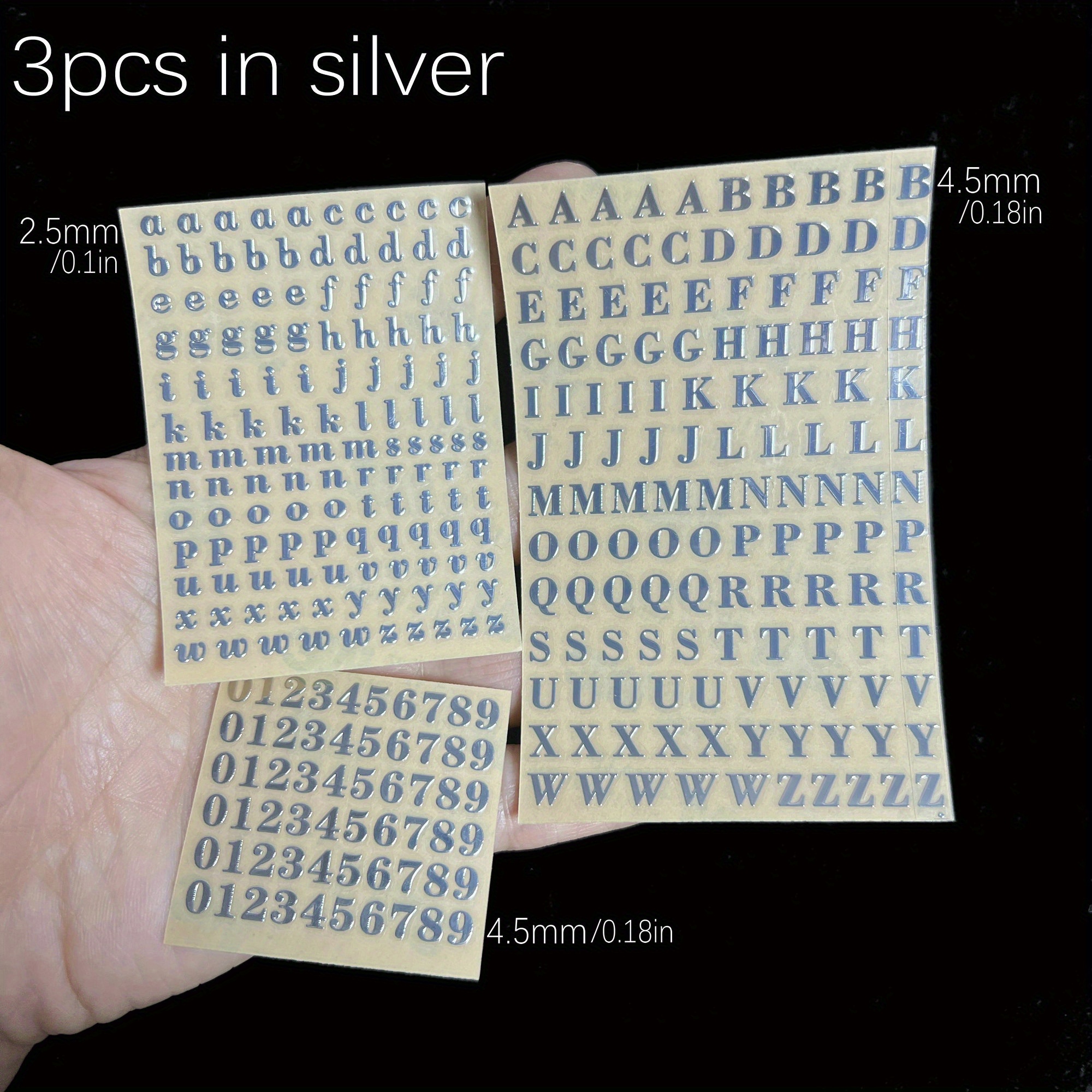 EORTA 6 Sheets 3mm Alphabet Number Stickers Mini Letters Stickers Glitter  Alloy Self Adhesive Stickers for Epoxy Resin Casting Decoration DIY Crafts