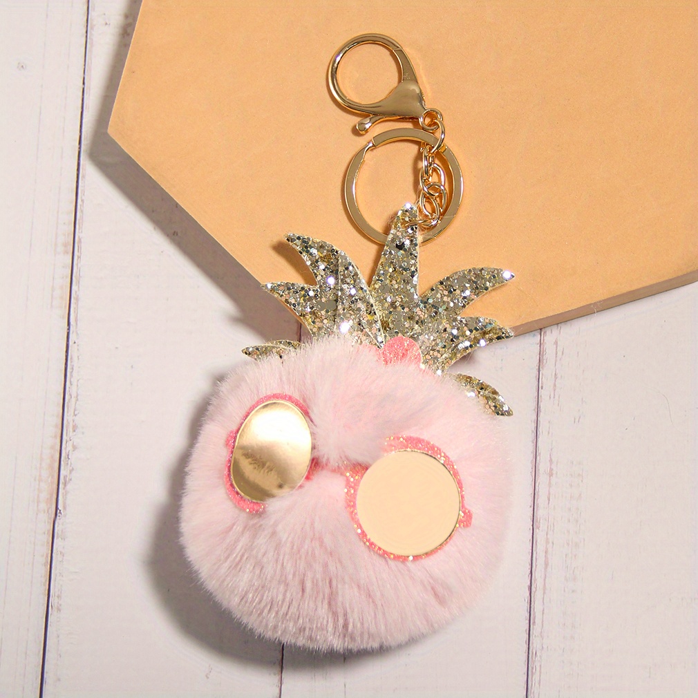 Fluffy Faux Fur Keyring Cartoon Cute Key Chain Pom Pom Ball Animal