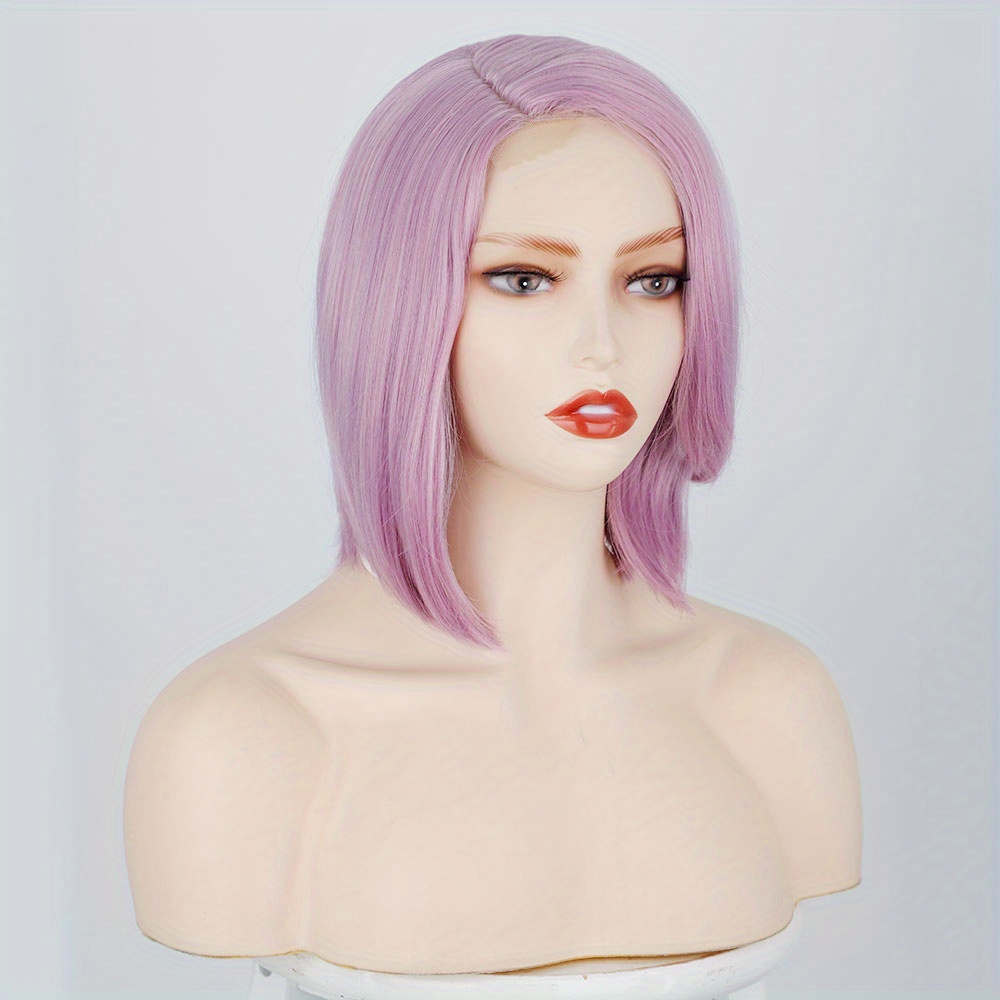 Purple Short Straight Bob Hair Wigs For Women Synthetic Fiber Side Part Short Straight Wigs Heat 3475