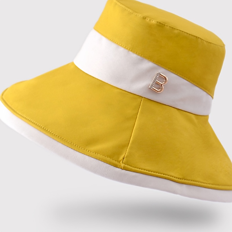 Contrast Color Floppy Hat Metal Decor Wide Brim Foldable Sun - Temu