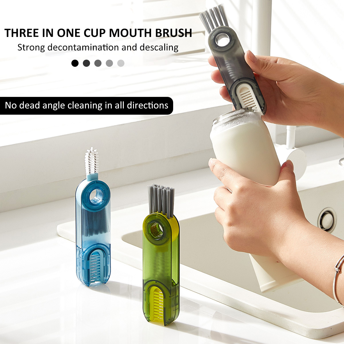 3in1 Bottle Cap Detail Brush Cleaner Bottle Cleaning Brush Cup