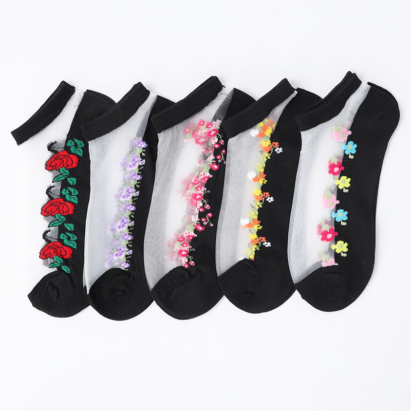 5 pares de calcetines de algodón para mujer, calcetines casuales de  jacquard, con estampado floral, cactus, oso, flores, calcetines de tubo de  algodón