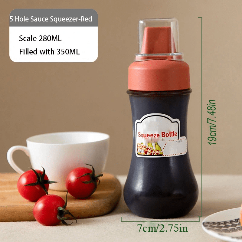 Wovilon 5-Hole Sauce Squeeze Bottles with Lid, 350ml Plastic Condiment Bottles for Ketchup Peanut Butter Ketchup Salad Dressing Mustard (2.9 inchDx7.5