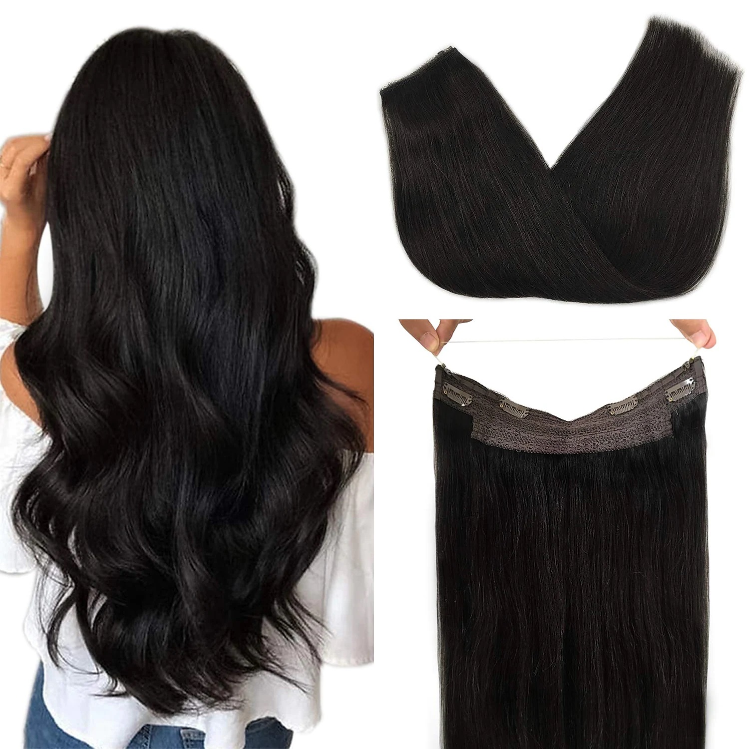 Invisible Wire Extensions - Jet Black, 100% Real Human Hair, 14 inches | Canada Hair