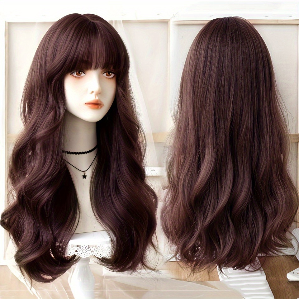 Long Wavy Wigs Bangs Women Girls Natural Looking Synthetic Temu