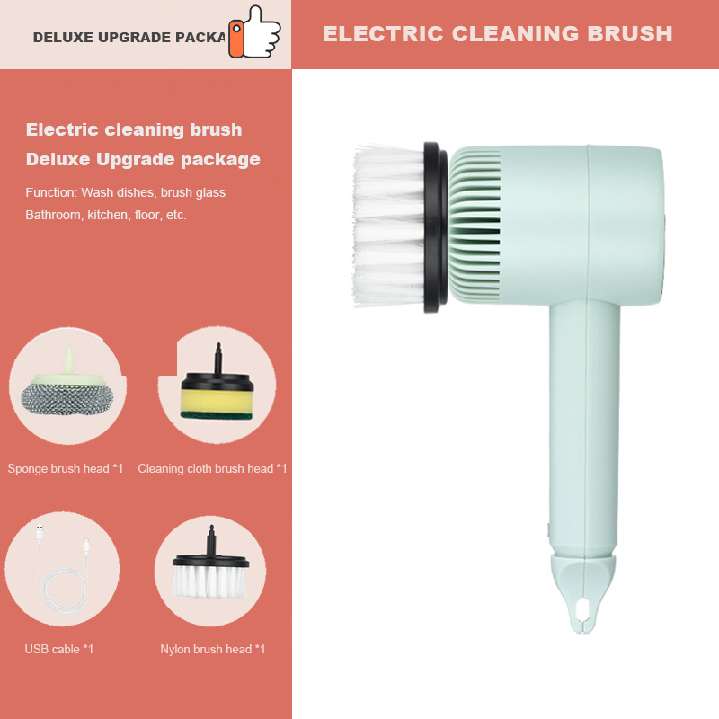 Handheld Electric Cleaning Brush, Kitchen Houseware Pot & Dish Scrubber  With Waterproof Multi-functional Brush Head