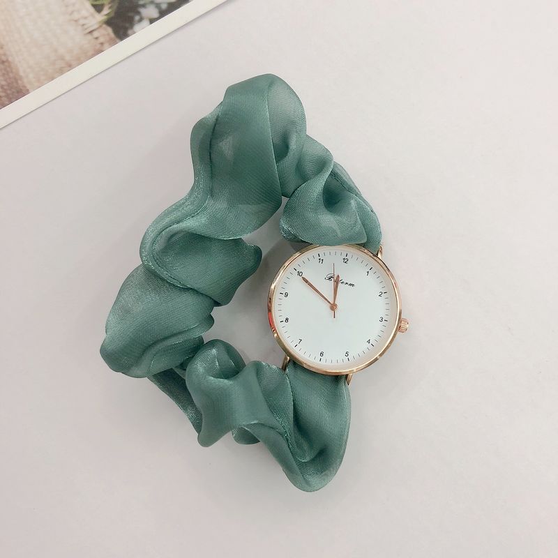 Cute Round Quartz Watch Sparkling Satin Hair Ring Strap Wrist Watch Women Casual Watch