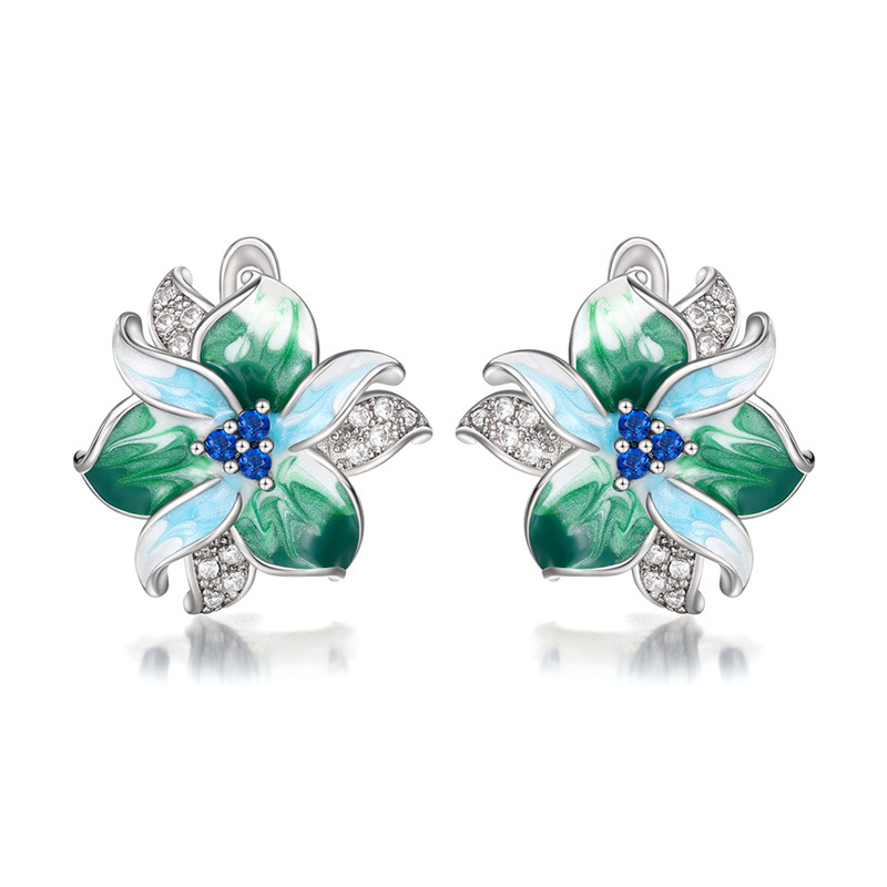 E-shop Grüne Blume Form Ohrstecker Floral Schmuck Persönlichkeit Damen Schmuck Geschenk