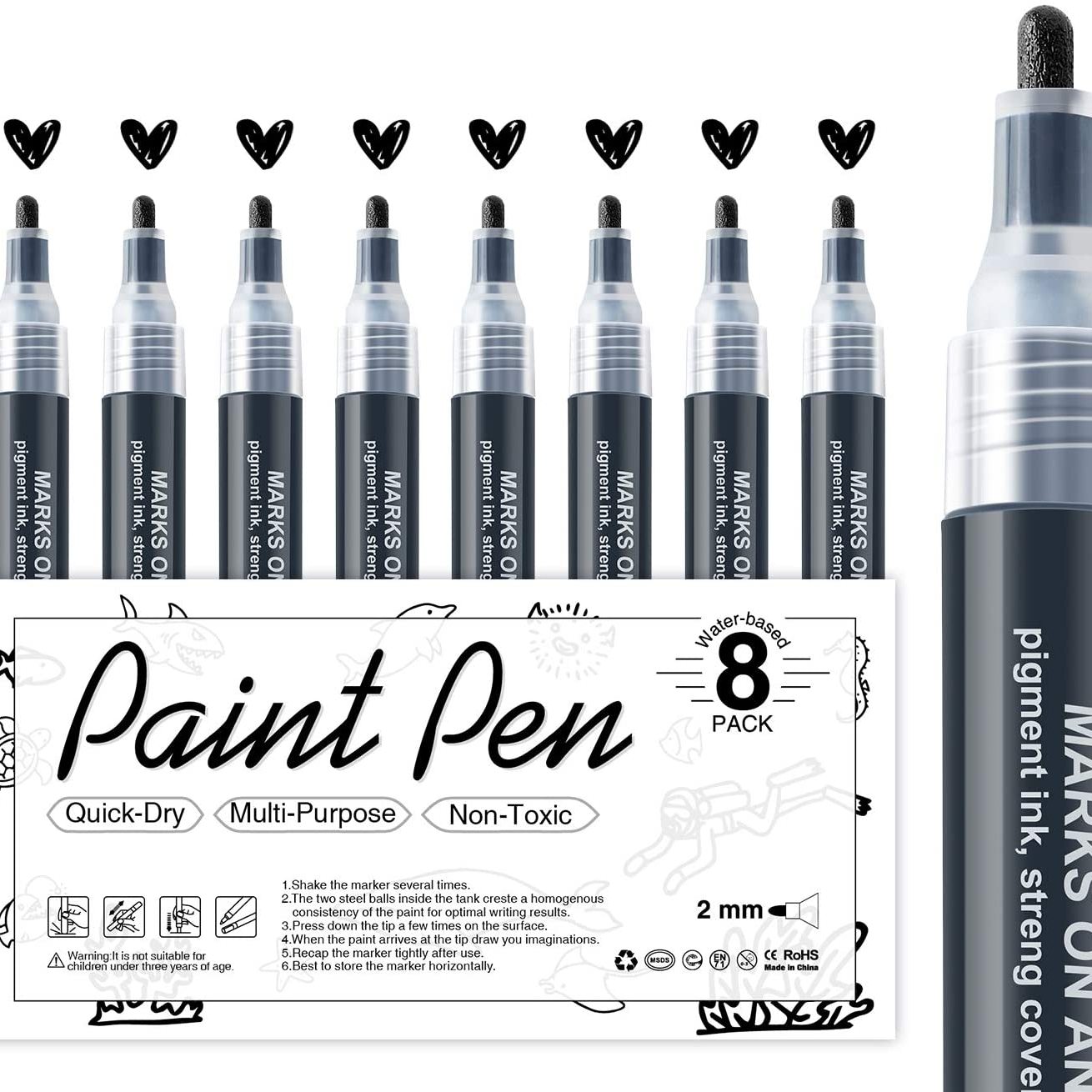 Acrylic Paint ,6 Pack Black White Paint Markers, Paint For Rock Painting  Stone Ceramic Glass Wood P