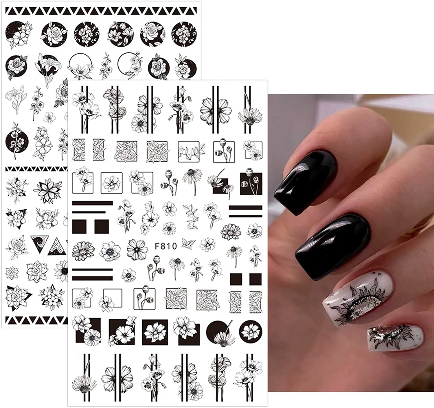 Black L Designer Nail Stickers