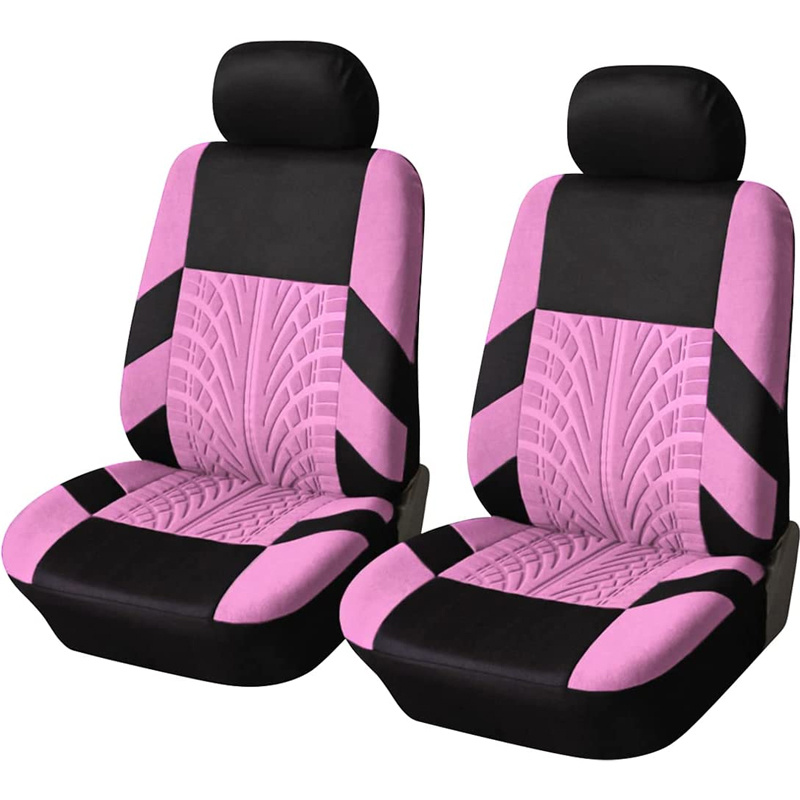 Pink Full Set Car Seat Cover Front Rear Seat Cushion Mat Polyester Fabric