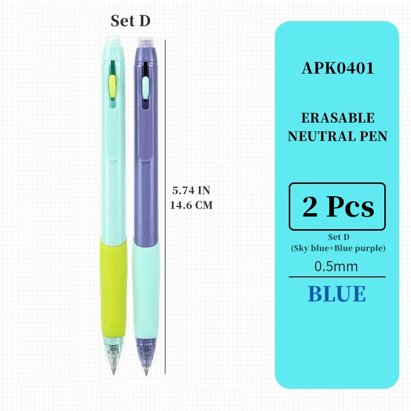 2pcs Press Thermal Erasable Gel Pen 0.5mm Black Blue Refill Simple Friction  Press Type Water Pen Push Gel Pen