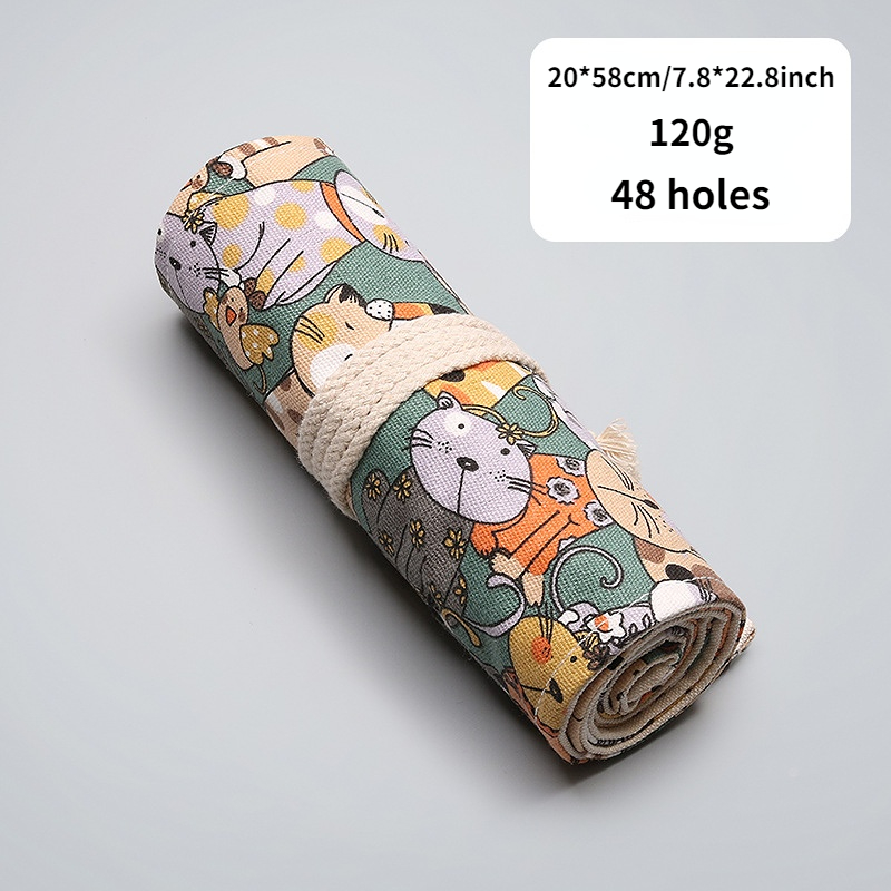 48 Holes Roll Colored Art Pencil Case Kawaii School Students Supplies Paint  Brus