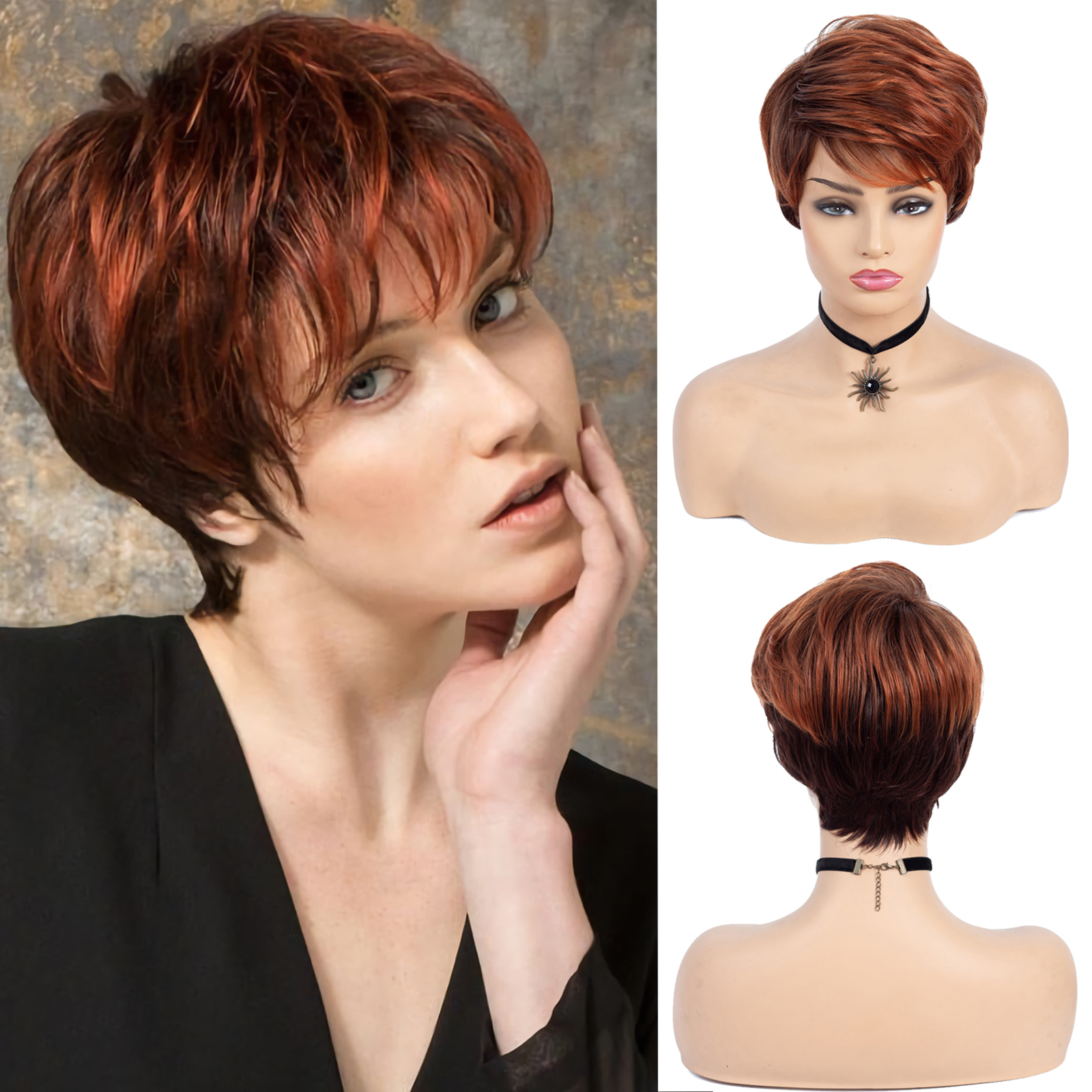 Short Pixie Cut Wig Bangs Women Natural Synthetic Wig Temu Australia