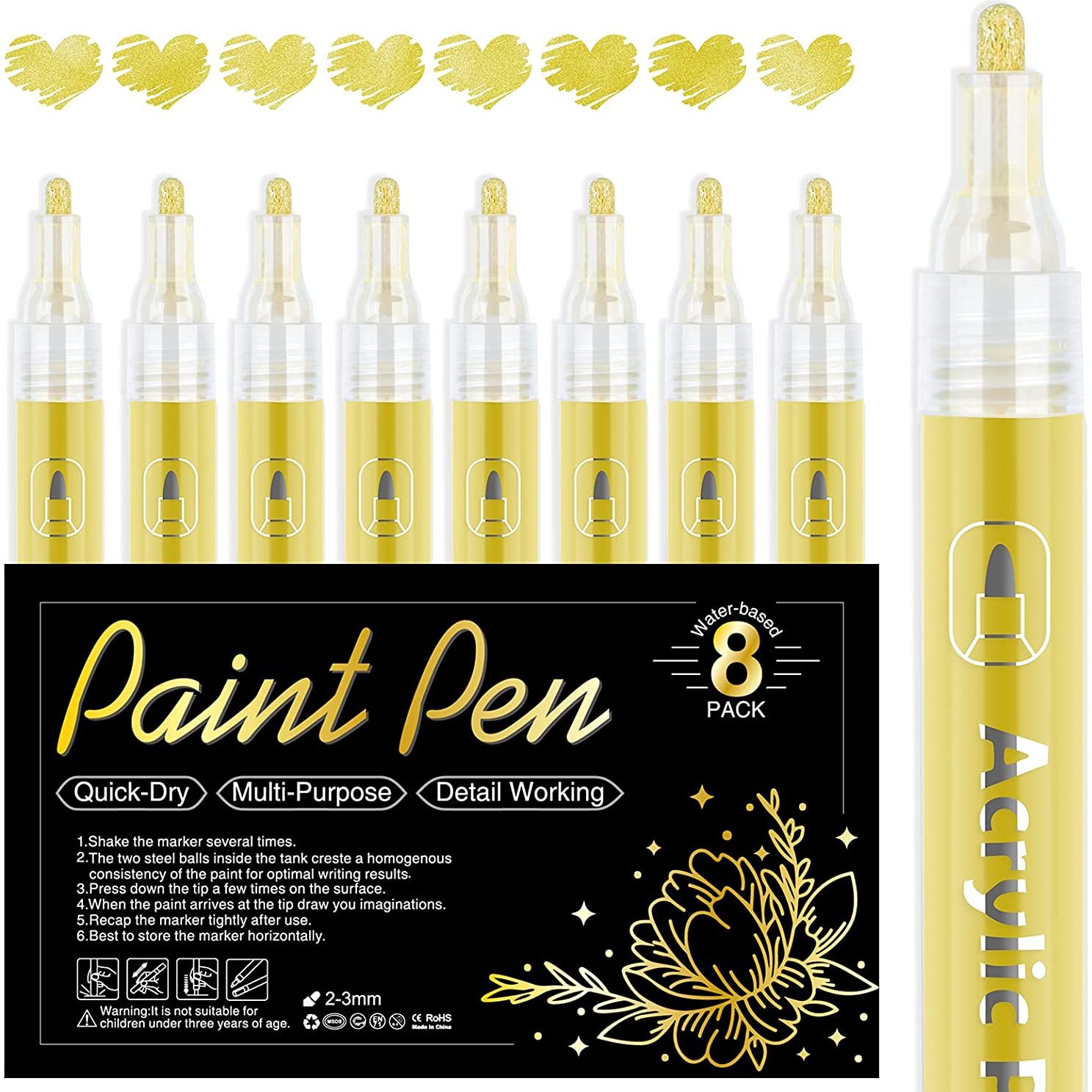 12PCS/Lot Super Golden Metallic Markers Paints Pens Art Permanent Writing  Markers for Paper Stone Glass