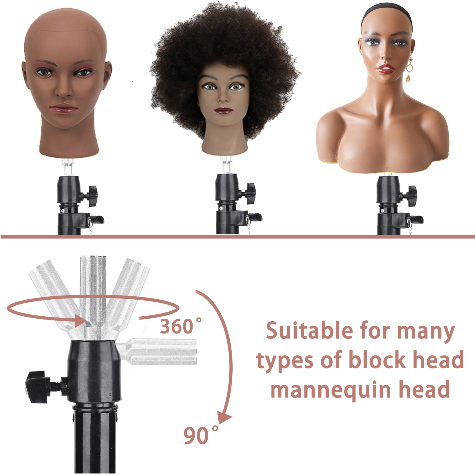 Bevisun Mannequin Wig Head Stand Tripod for Cosmetology Hairdressing  Training Styling, Adjustable Foldable Wig Stand Tripod with Non-Slip Base  40.2 Inches, Mann…