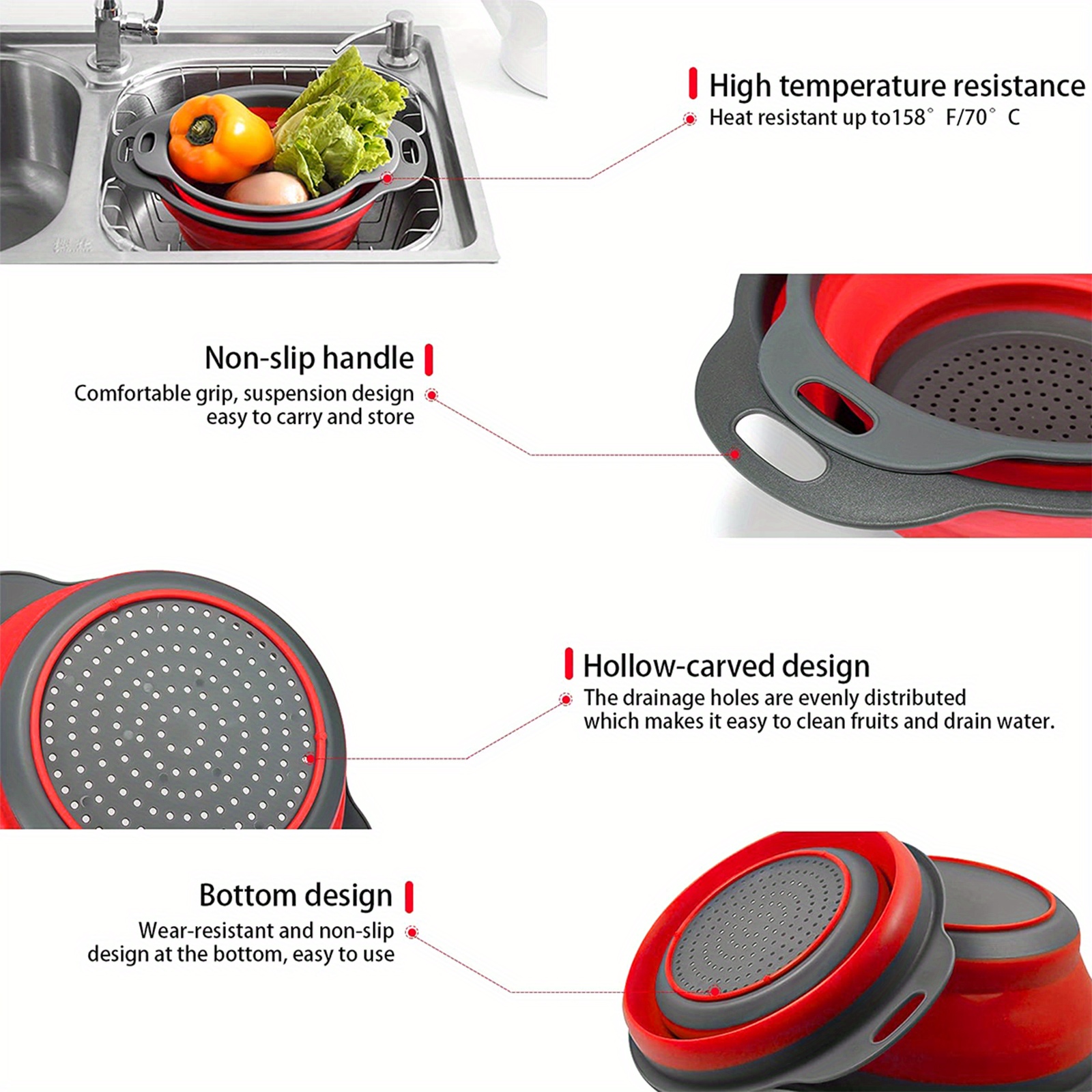 1 pezzo Scolapiatti per cestello per alimenti da cucina in silicone,  cestello pieghevole per scolapasta da cucina