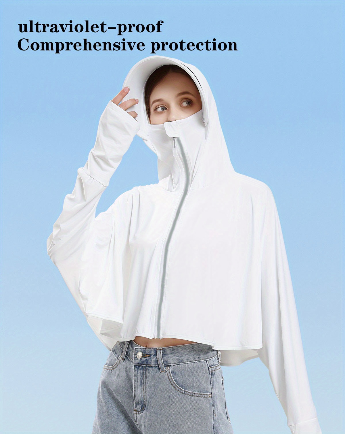 Women's Sun Protection Clothing, UPF 50+ Zip Up Long Sleeve Hoodie with Mask Lightweight Hiking Outdoor Shawl Jacket, Women's Clothing,Temu