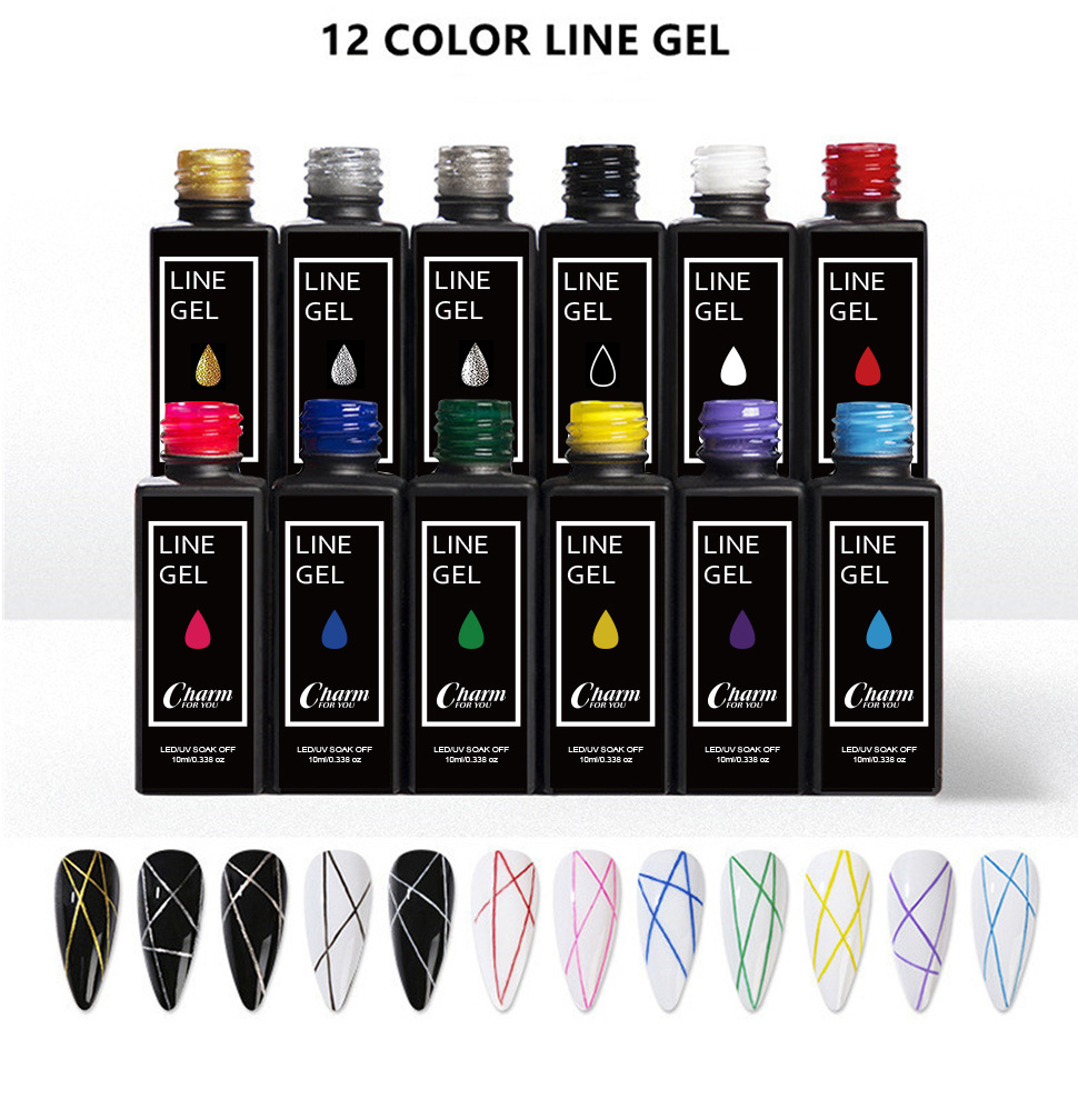 Painted Gel Polish Nail Art Gel Liner Set 12 Colors Red Temu