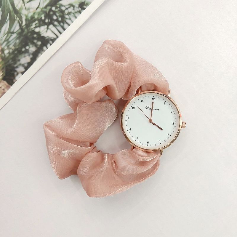 Cute Round Quartz Watch Sparkling Satin Hair Ring Strap Wrist Watch Women Casual Watch