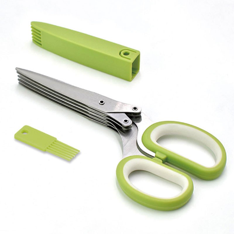 1pc Stainless Steel Kitchen Scissors Five Blades Scissors Green