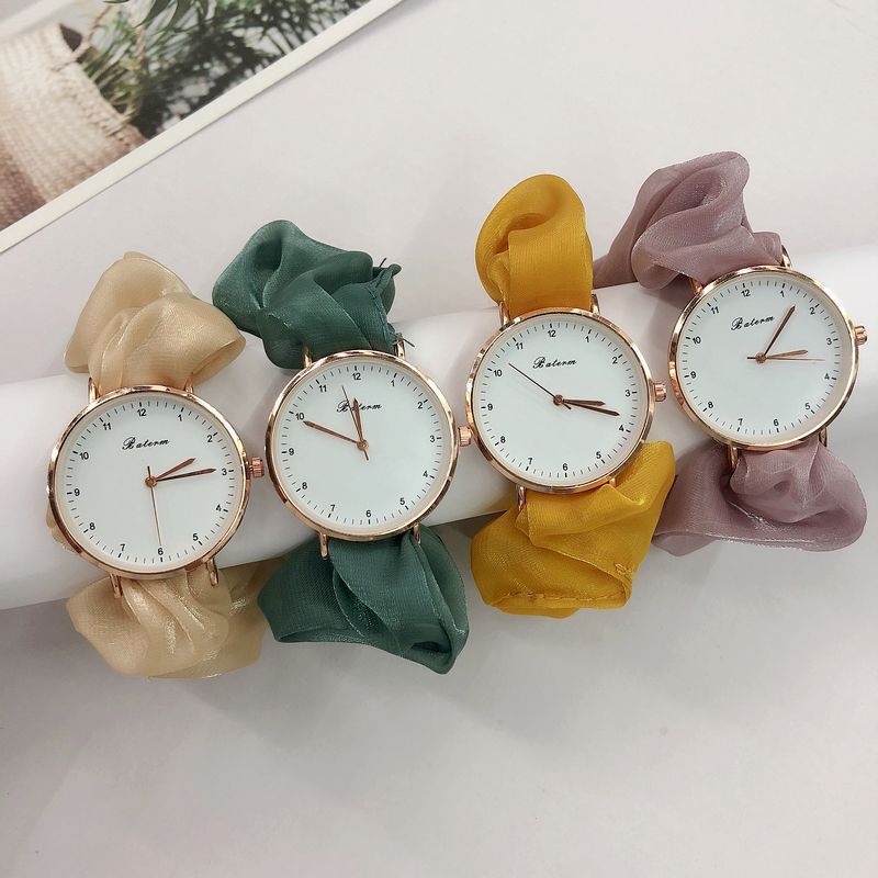 Cute Round Quartz Watch Sparkling Satin Hair Ring Strap Wrist Watch Women Casual Watch