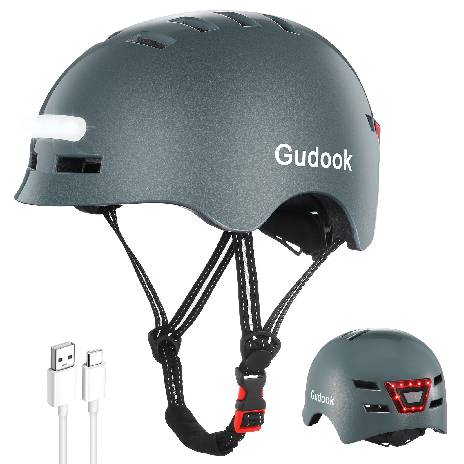 Gudook Casque De Vélo Pour Adultes Casque De Vélo Avec Feux - Temu Belgium