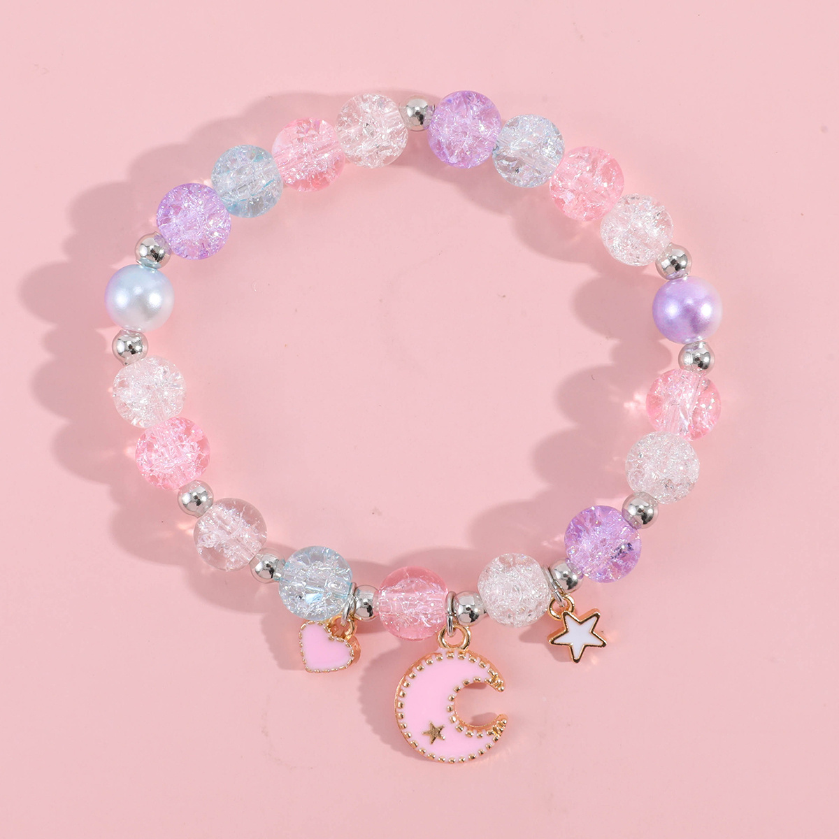 Crushed Glass Bead Stretch Bracelet - Unicorn Love