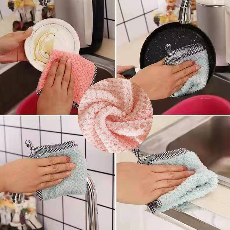 Absorbent Coral Velvet Kitchen Towels - Reusable, Nonstick, Fast