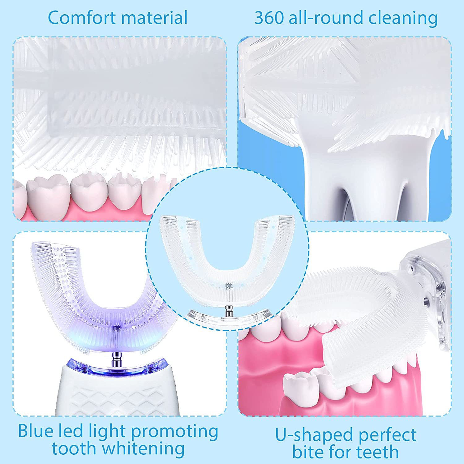 revolutionize your oral hygiene with the electric ultrasonic u shaped toothbrush 360 mouth cleansing led light waterproof ipx7 certified 3 cleansing modes whole mouth whitening details 1