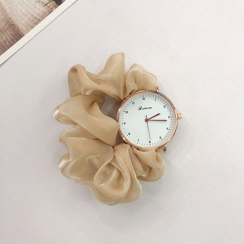 Cute Round Quartz Watch Sparkling Satin Hair Ring Strap Wrist Watch Women Casual Watch