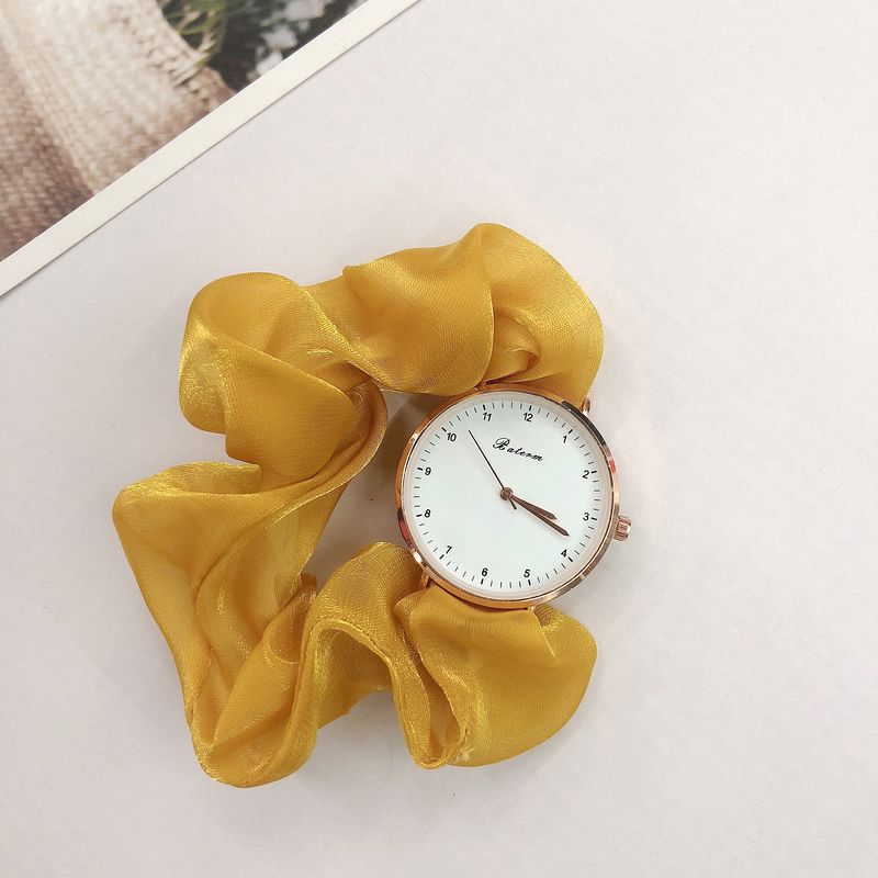 Cute Round Quartz Watch Sparkling Satin Hair Ring Strap Wrist Watch Women Casual Watch