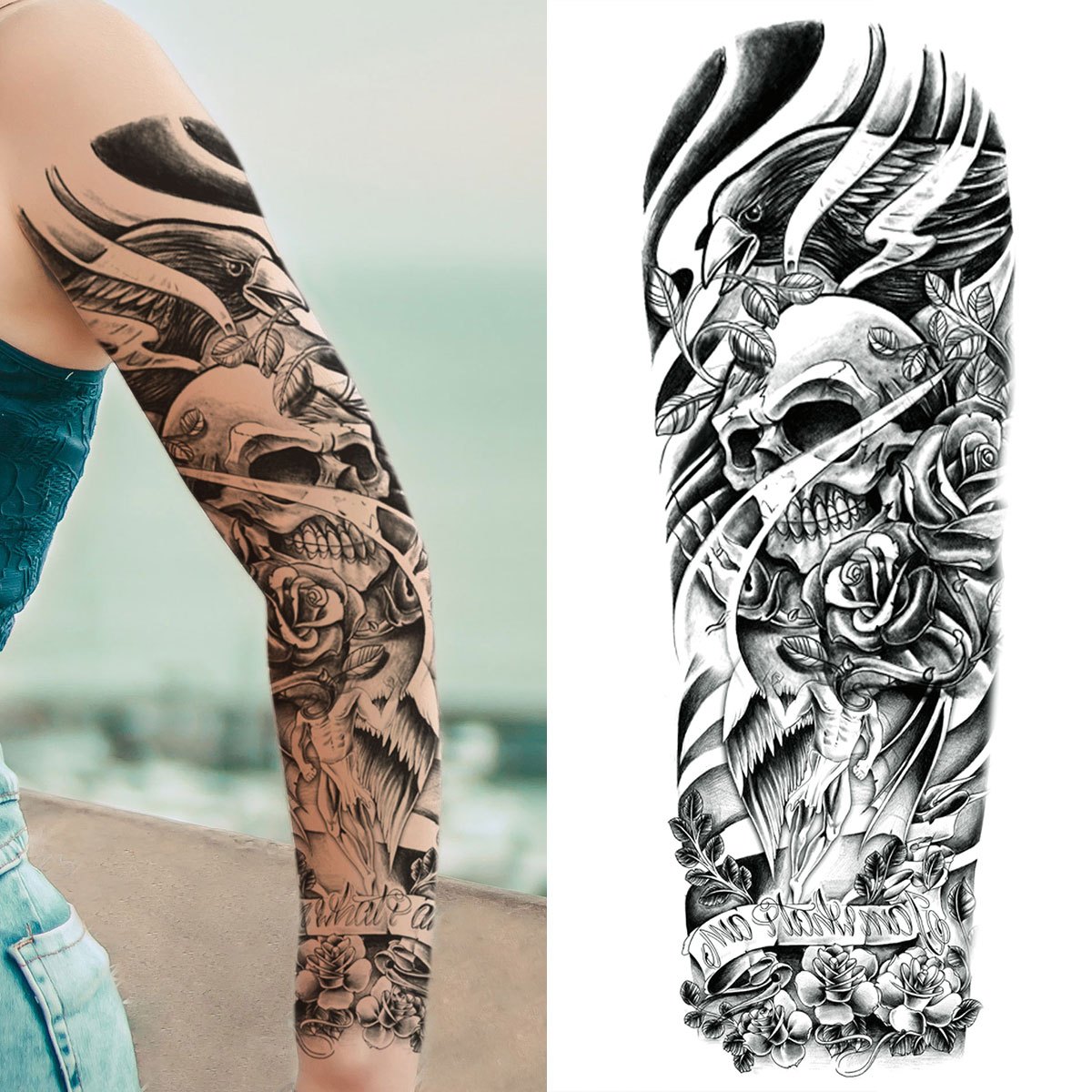 demon skull sleeve tattoos