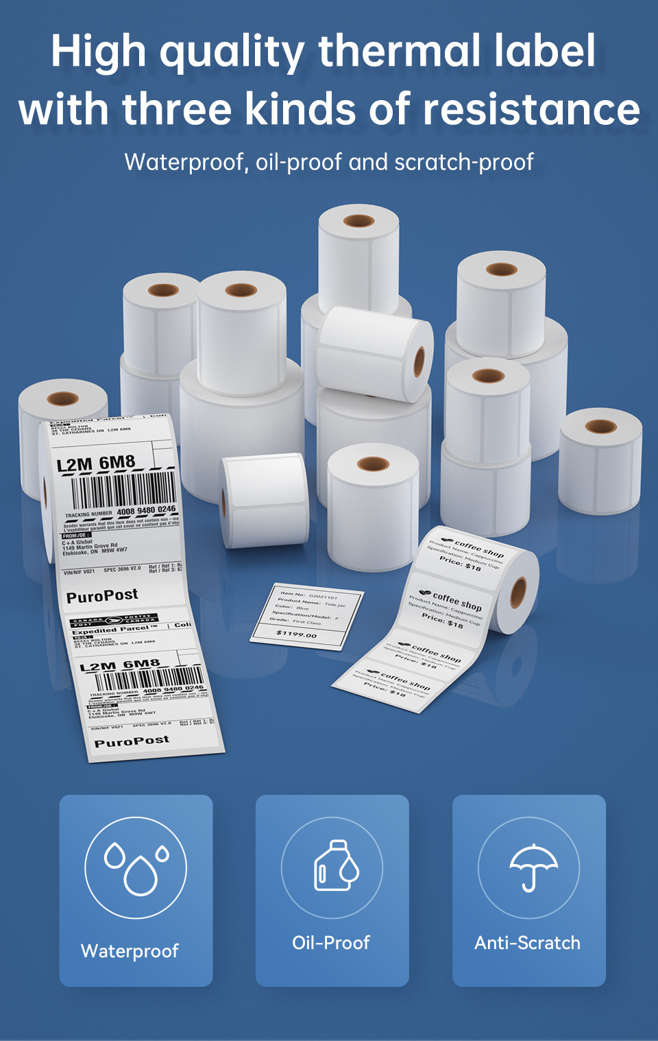 multifunctional self adhesive label paper shipping label mailing label supermarket label commercial grade label printing paper white compatible with thermal label printer waterproof oil proof details 0