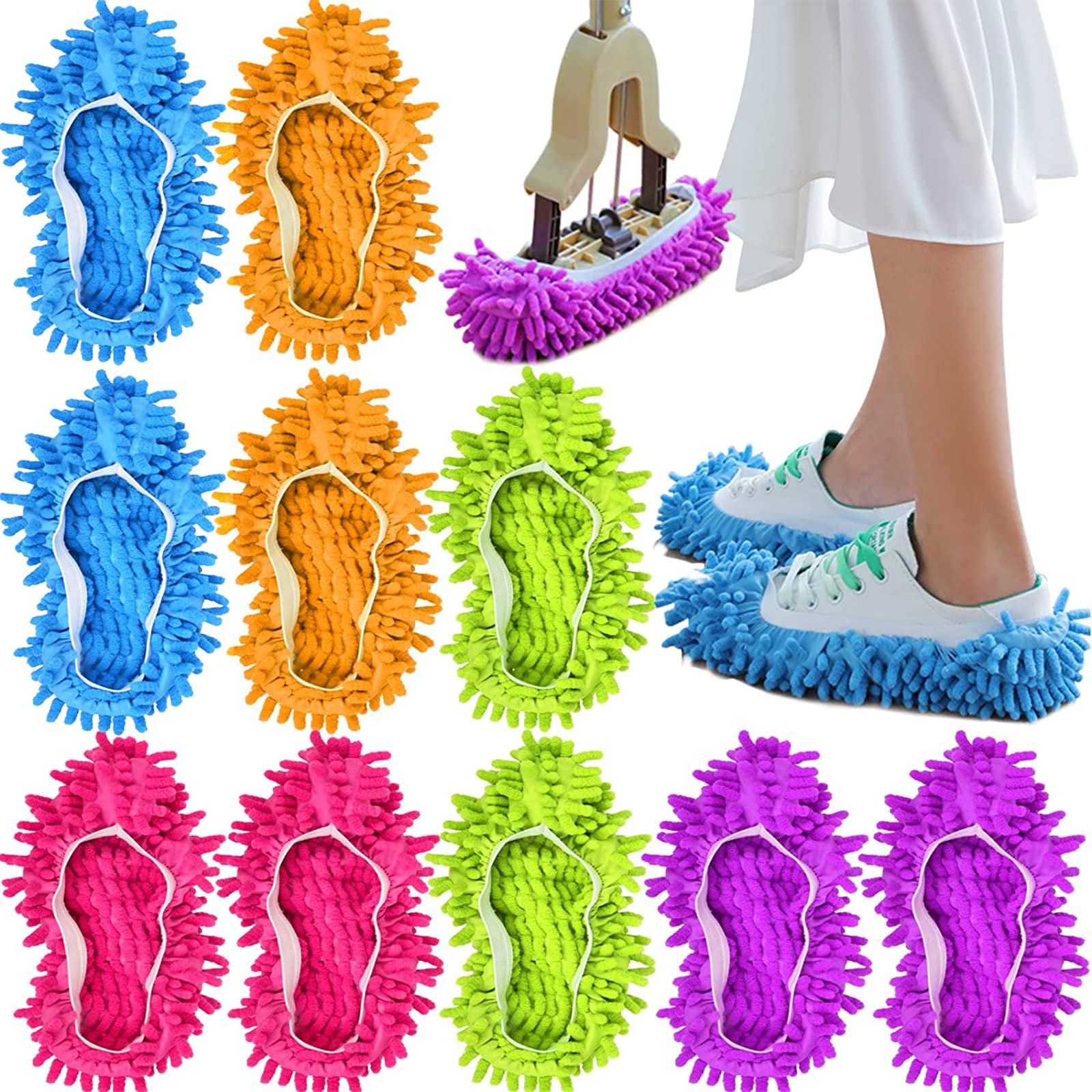 5pairs Multi Function Duster Mop Slippers Shoes Cover Chenille Fiber  Washable Foot Socks Floor Cleaning Tools Shoe Cover For Bathroom, Office,  Kitchen